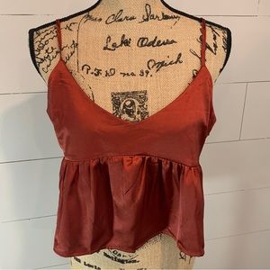 Ruffle Hem Solid Burnt Sienna Cropped Cami - Large